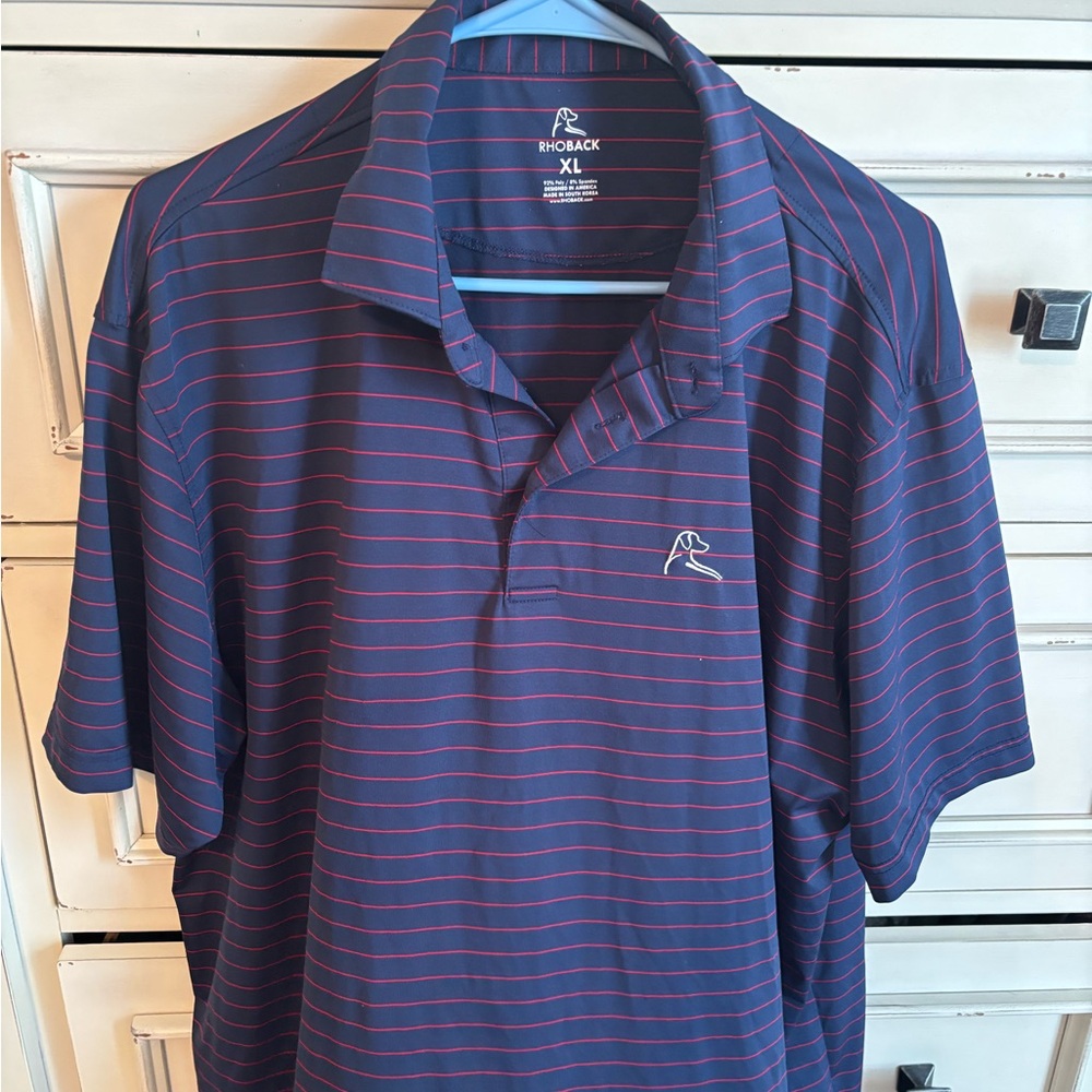 Rhoback Men's Polo in Navy and Red Stripes